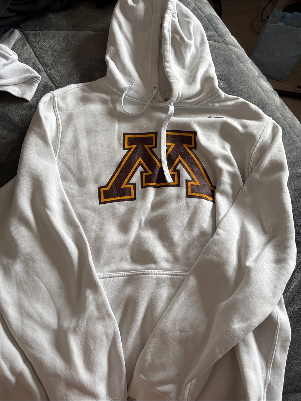 White Hoodie with Maroon & Gold 'M' Logo